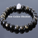 Men's Women Golden Obsidian Bracelet 925 Sterling Silver Indian Skull DiyNotion Handmade BR610