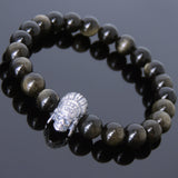 Men's Women Golden Obsidian Bracelet 925 Sterling Silver Indian Skull DiyNotion Handmade BR610