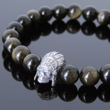 Men's Women Golden Obsidian Bracelet 925 Sterling Silver Indian Skull DiyNotion Handmade BR610