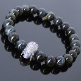 Men's Women Mixed Brown Blue Tiger Eye Bracelet 925 Sterling Silver Indian Skull DiyNotion Handmade BR611