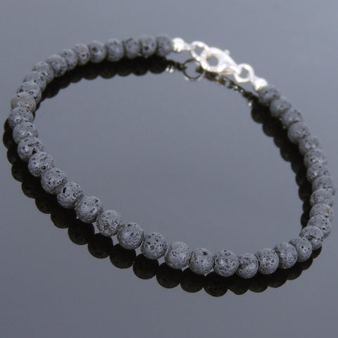 Men's Women Lava Rock Sterling Silver Bracelet 925 Beads & Clasp DiyNotion Handmade BR615