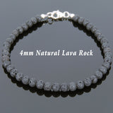 Men's Women Lava Rock Sterling Silver Bracelet 925 Beads & Clasp DiyNotion Handmade BR615