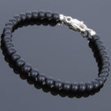 Men's Women Matte Black Onyx 925 Sterling Silver Bracelet Bead Clasp Gemstone DiyNotion Handmade BR581