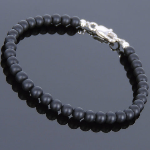Men's Women Matte Black Onyx 925 Sterling Silver Bracelet Bead Clasp Gemstone DiyNotion Handmade BR581