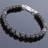 Men's Women Golden Obsidian 925 Sterling Silver Bracelet Spacers Clasp Gemstone DiyNotion Handmade BR618