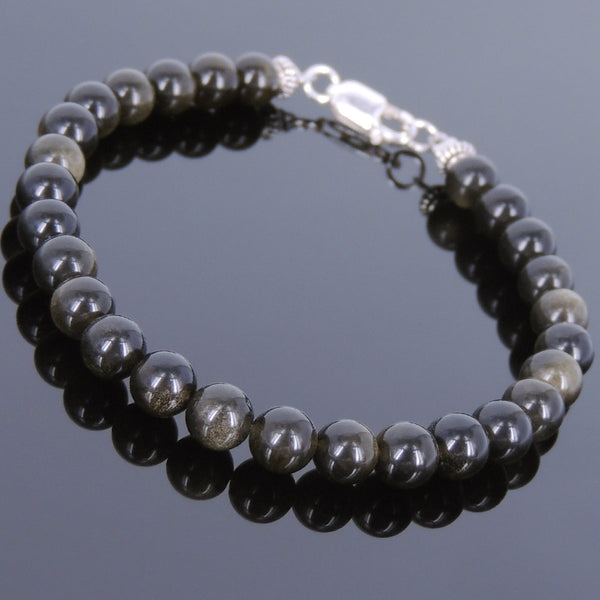 Men's Women Golden Obsidian 925 Sterling Silver Bracelet Spacers Clasp Gemstone DiyNotion Handmade BR618