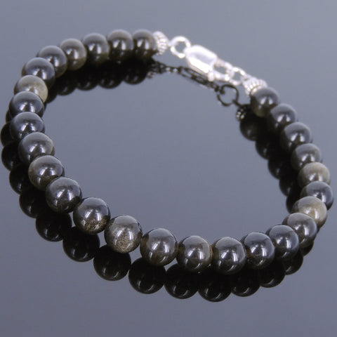 Men's Women Golden Obsidian 925 Sterling Silver Bracelet Spacers Clasp Gemstone DiyNotion Handmade BR618