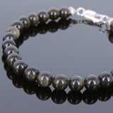 Men's Women Golden Obsidian 925 Sterling Silver Bracelet Spacers Clasp Gemstone DiyNotion Handmade BR618