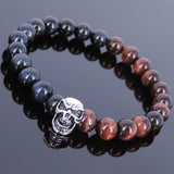 Men's Women Blue Red Tiger Eye Bracelet 925 Sterling Silver Skull Bead DiyNotion Handmade BR619E