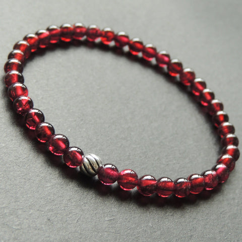 Men's Women Garnet Sterling Silver Bracelet AAA Gemstone 925 Round Bead DiyNotion Handmade BR620