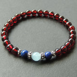 Men's Women Garnet Aquamarine Lapis Lazuli 925 Sterling Silver Bracelet AAA Gemstone DiyNotion Handmade BR622