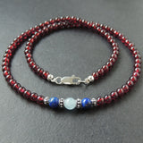 Handmade AAA Garnet Aquamarine Lapis 925 Sterling Silver Necklace Gemstone DiyNoion NK081