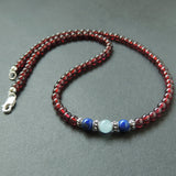 Handmade AAA Garnet Aquamarine Lapis 925 Sterling Silver Necklace Gemstone DiyNoion NK081