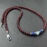 Handmade AAA Garnet Aquamarine Lapis 925 Sterling Silver Necklace Gemstone DiyNoion NK081
