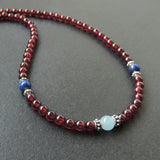 Handmade AAA Garnet Aquamarine Lapis 925 Sterling Silver Necklace Gemstone DiyNoion NK082