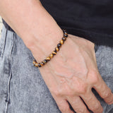 Handmade Men Women Gemstone Bracelet Brown Tiger Eye 925 Sterling Silver Spacers Clasp DiyNotion BR356