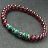 Men's Women Garnet Malachite 925 Sterling Silver Bracelet AAA Gemstone DiyNotion Handmade BR624