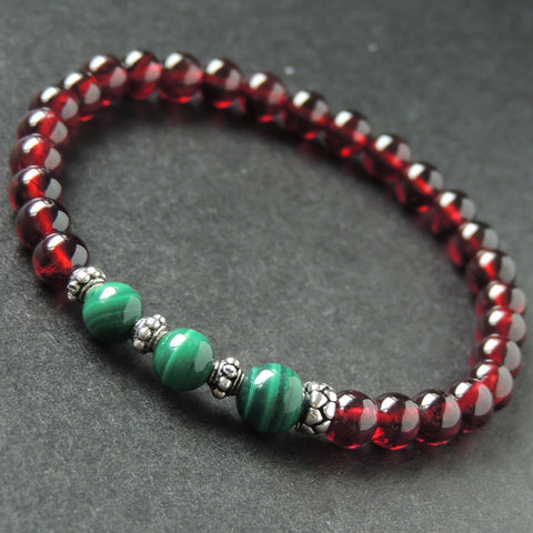 Men's Women Garnet Malachite 925 Sterling Silver Bracelet AAA Gemstone DiyNotion Handmade BR624