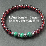 Men's Women Garnet Malachite 925 Sterling Silver Bracelet AAA Gemstone DiyNotion Handmade BR624
