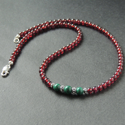 Handmade AAA Garnet Aquamarine Lapis 925 Sterling Silver Necklace Gemstone DiyNoion NK083