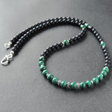 Men's Women Malachite Matte Black Onyx Sterling Silver Necklace Gemstone 925 Spacers Clasp DiyNoion Handmade NK084