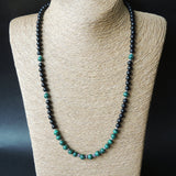 Men's Women Malachite Matte Black Onyx Sterling Silver Necklace Gemstone 925 Spacers Clasp DiyNoion Handmade NK084