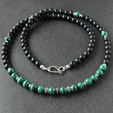 Men's Women Malachite Matte Black Onyx Sterling Silver Necklace Gemstone 925 Spacers Clasp DiyNoion Handmade NK084