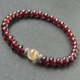 Men's Women Garnet Golden Rutilated Quartz 925 Sterling Silver Bracelet AAA Gemstone DiyNotion Handmade BR623