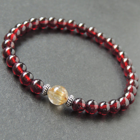 Men's Women Garnet Golden Rutilated Quartz 925 Sterling Silver Bracelet AAA Gemstone DiyNotion Handmade BR623