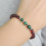 Men's Women Garnet Malachite 925 Sterling Silver Bracelet AAA Gemstone DiyNotion Handmade BR624