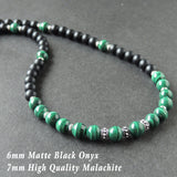 Men's Women Malachite Matte Black Onyx Sterling Silver Necklace Gemstone 925 Spacers Clasp DiyNoion Handmade NK084