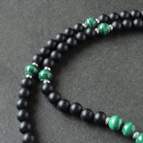 Men's Women Malachite Matte Black Onyx Sterling Silver Necklace Gemstone 925 Spacers Clasp DiyNoion Handmade NK084