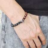 Men's Women Blue Red Tiger Eye Sterling Silver Skull Bracelet 925 Clasp Gemstone DiyNotion Handmade BR619