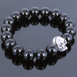 Men's Women Black Onyx 925 Sterling Silver Bracelet Skull 12mm Beads DiyNotion Handmade BR630