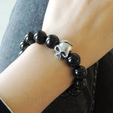 Men's Women Black Onyx 925 Sterling Silver Bracelet Skull 12mm Beads DiyNotion Handmade BR630