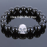 Men's Women Black Onyx 925 Sterling Silver Bracelet Skull 12mm Beads DiyNotion Handmade BR630