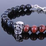 Men's Women Blue Red Tiger Eye Sterling Silver Skull Bracelet 925 Clasp Gemstone DiyNotion Handmade BR619