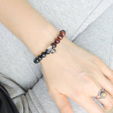 Men's Women Blue Red Tiger Eye Sterling Silver Skull Bracelet 925 Clasp Gemstone DiyNotion Handmade BR619