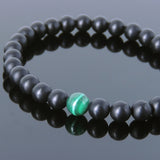 Men's Women Matte Black Onyx Malachite Bracelet Healing Gemstone DiyNotion Handmade BR625