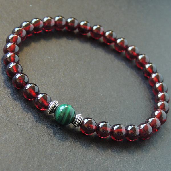Men's Women Garnet Malachite 925 Sterling Silver Bracelet AAA Gemstone DiyNotion Handmade BR626