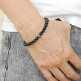 Men's Women Matte Black Onyx Malachite Bracelet Healing Gemstone DiyNotion Handmade BR625