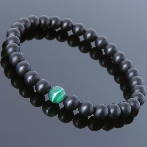 Men's Women Matte Black Onyx Malachite Bracelet Healing Gemstone DiyNotion Handmade BR625