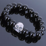 Men's Women Black Onyx 925 Sterling Silver Bracelet Skull 12mm Beads DiyNotion Handmade BR630