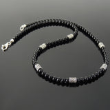Men's Women Bright Black Onyx Sterling Silver Necklace Gemstone Beads Clasp DiyNoion Handmade NK087