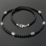 Men's Women Bright Black Onyx Sterling Silver Necklace Gemstone Beads Clasp DiyNoion Handmade NK087