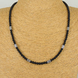 Men's Women Bright Black Onyx Sterling Silver Necklace Gemstone Beads Clasp DiyNoion Handmade NK087