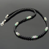 Men's Women Bright Black Onyx African Green Turquoise Sterling Silver Necklace Gemstone Beads Clasp DiyNoion Handmade NK088