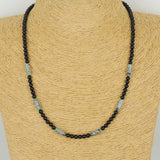 Men's Women Bright Black Onyx African Green Turquoise Sterling Silver Necklace Gemstone Beads Clasp DiyNoion Handmade NK088