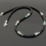 Men's Women Bright Black Onyx African Green Turquoise Sterling Silver Necklace Gemstone Beads Clasp DiyNoion Handmade NK089