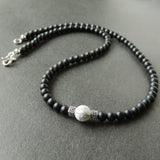 Men's Women Matte Black Onyx White Howlite Sterling Silver Necklace Gemstone 925 Spacers Clasp DiyNotion Handmade NK038